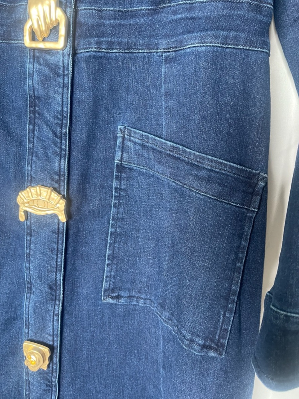 Indigo Denim Maxi Dress w/ Gold Buttons | Tailored Fit | Chic Luxe - Picture 4 of 16